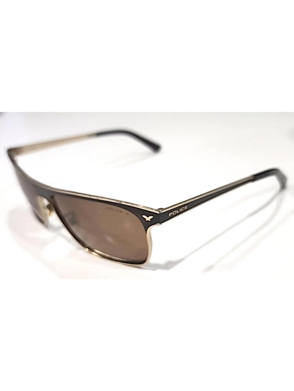 Police History Vintage Brown Polarized Unisex Sunglasses Italy Stripped Screw